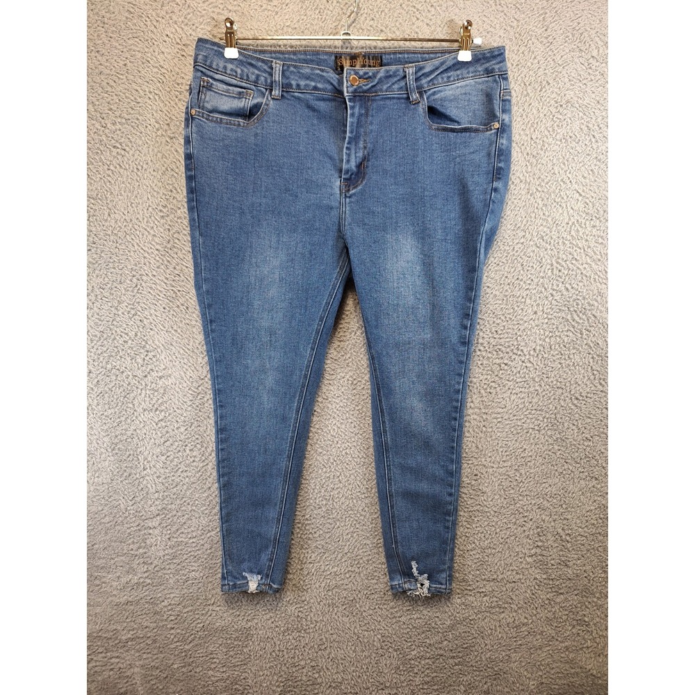 SimplYoung Jeans Womens 18 (Fits W37xL26) Blue Distressed Streetwear Tapered